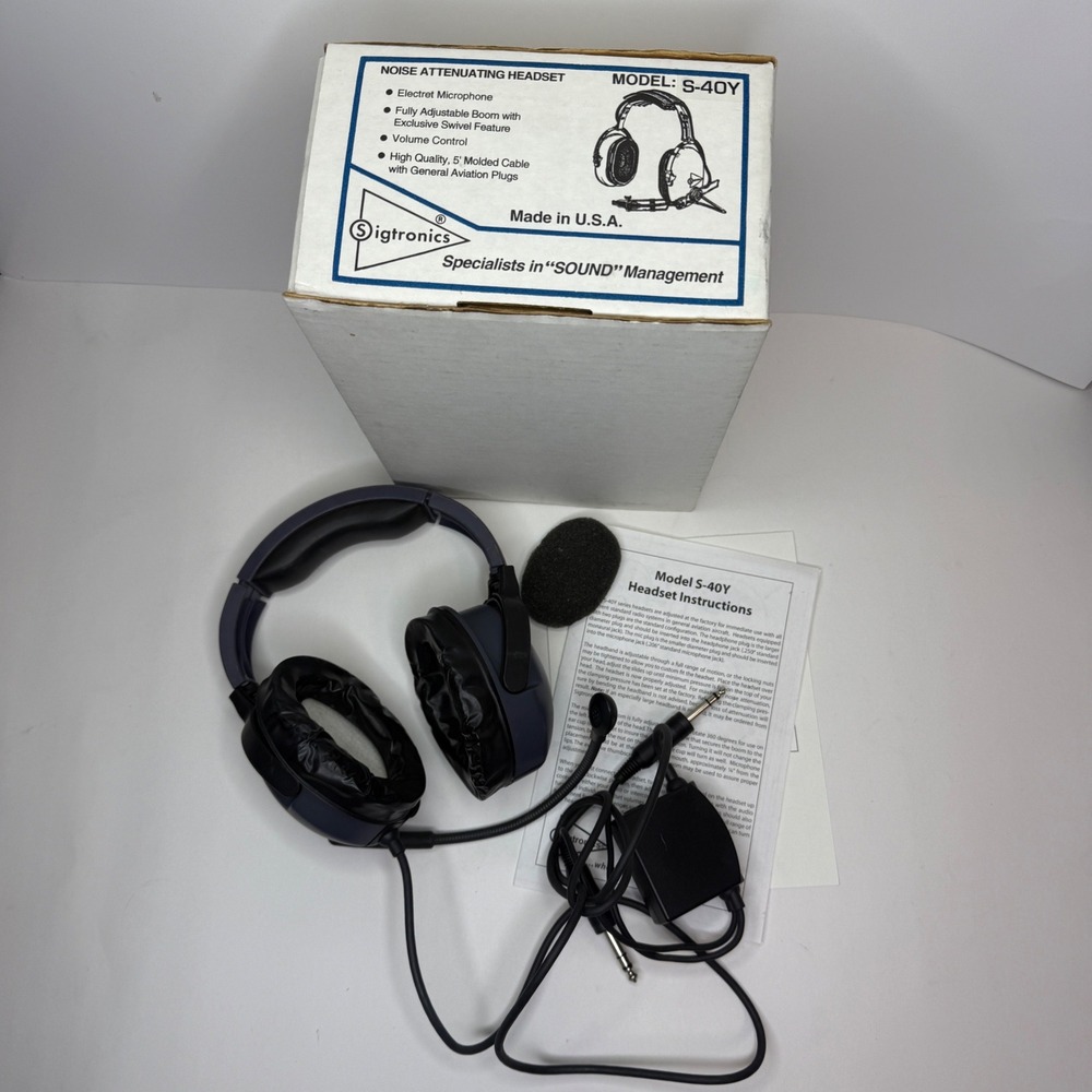 Sigtronics S-40Y Noise Attenuating Aviation Headset Blue USA Made GA Plugs